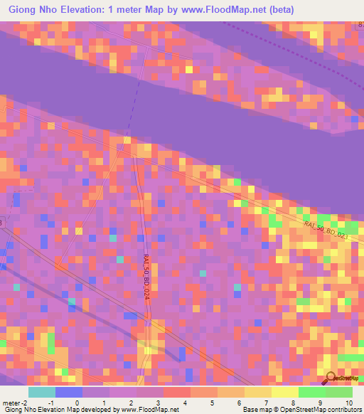 Giong Nho,Vietnam Elevation Map