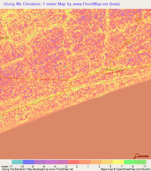 Giong Me,Vietnam Elevation Map