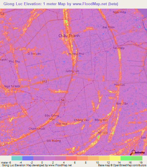 Giong Luc,Vietnam Elevation Map