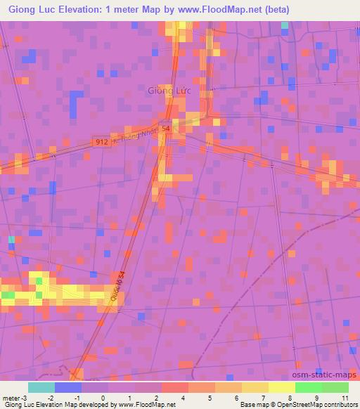 Giong Luc,Vietnam Elevation Map