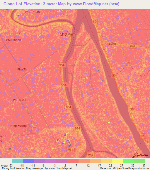 Giong Loi,Vietnam Elevation Map