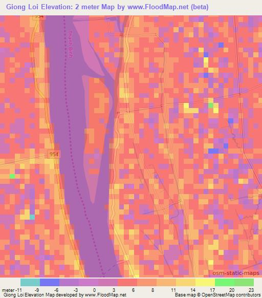 Giong Loi,Vietnam Elevation Map