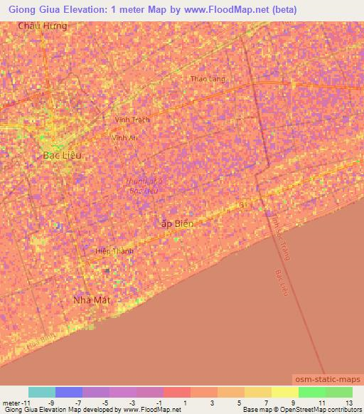 Giong Giua,Vietnam Elevation Map