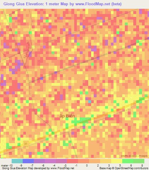 Giong Giua,Vietnam Elevation Map