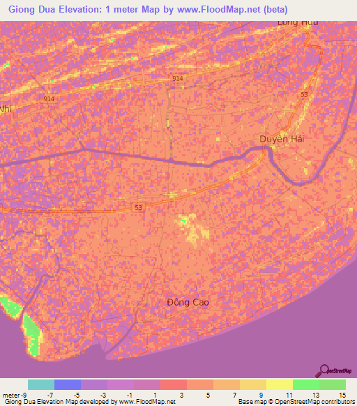 Giong Dua,Vietnam Elevation Map