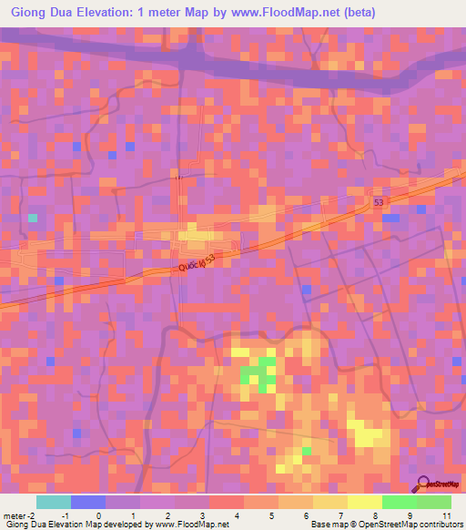 Giong Dua,Vietnam Elevation Map