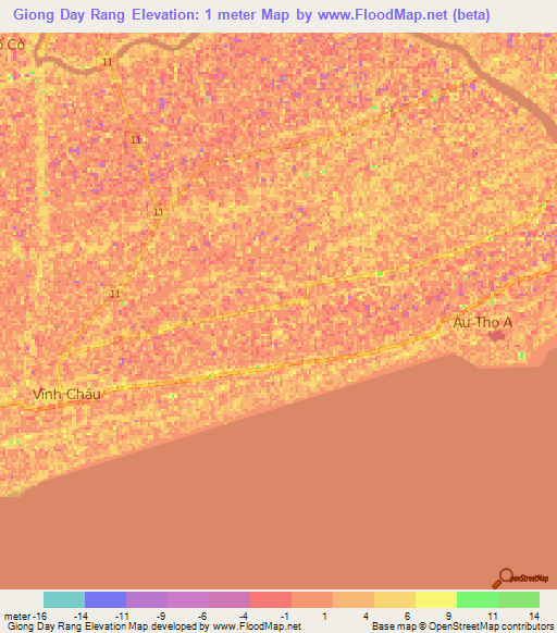 Giong Day Rang,Vietnam Elevation Map