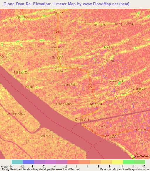 Giong Dam Rai,Vietnam Elevation Map