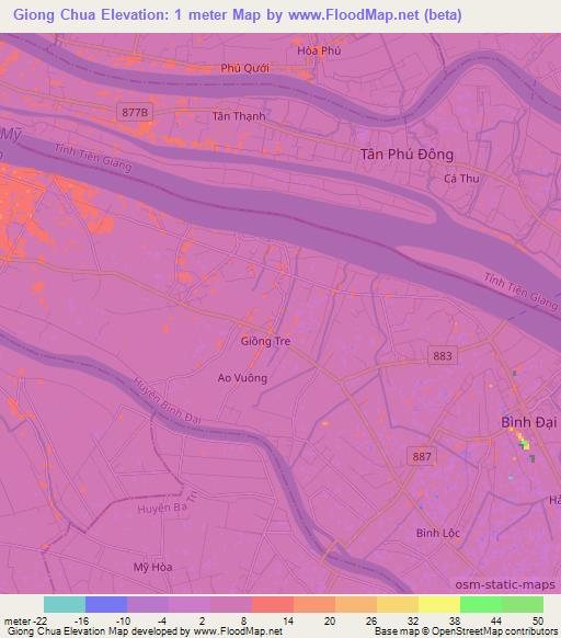 Giong Chua,Vietnam Elevation Map