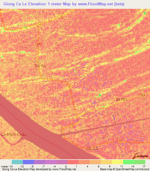 Giong Ca Le,Vietnam Elevation Map