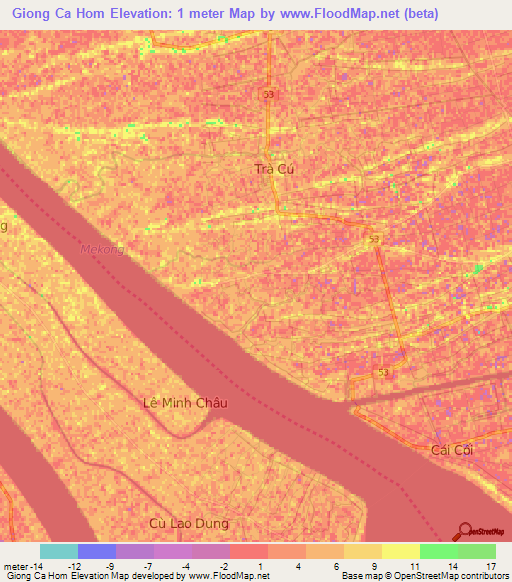 Giong Ca Hom,Vietnam Elevation Map