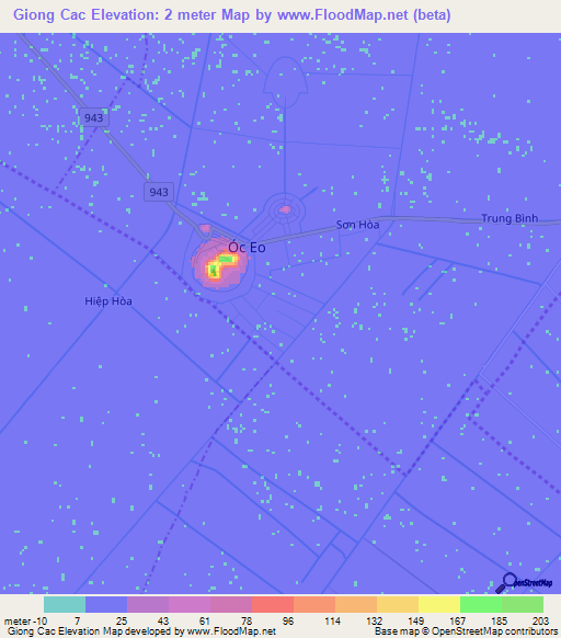 Giong Cac,Vietnam Elevation Map