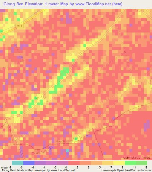 Giong Ben,Vietnam Elevation Map