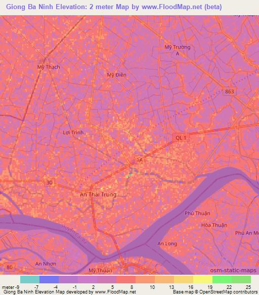Giong Ba Ninh,Vietnam Elevation Map