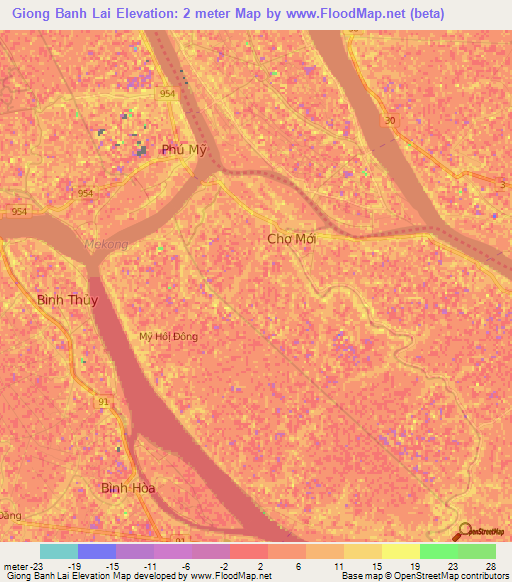 Giong Banh Lai,Vietnam Elevation Map