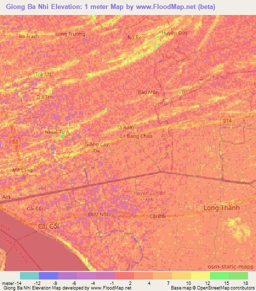 Giong Ba Nhi,Vietnam Elevation Map