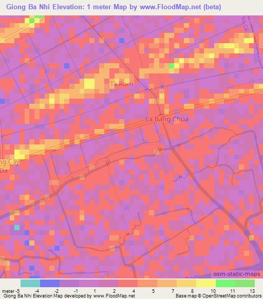 Giong Ba Nhi,Vietnam Elevation Map