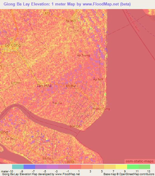 Giong Ba Lay,Vietnam Elevation Map