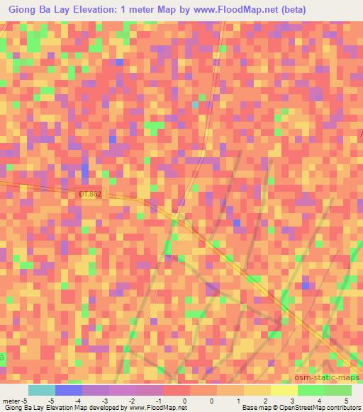 Giong Ba Lay,Vietnam Elevation Map