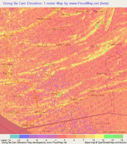 Giong Ba Cam,Vietnam Elevation Map