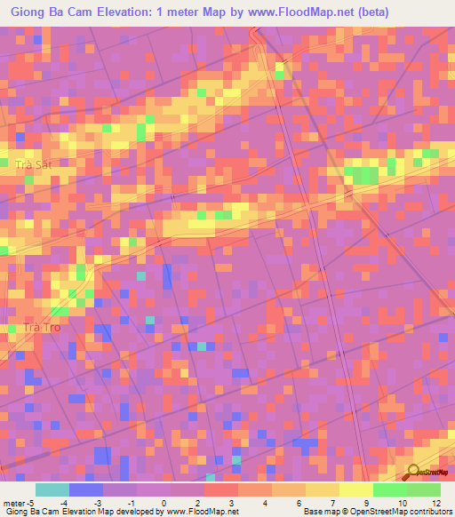 Giong Ba Cam,Vietnam Elevation Map