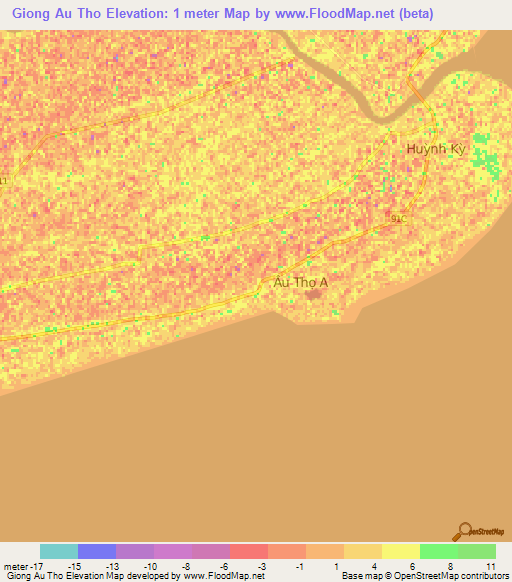 Giong Au Tho,Vietnam Elevation Map