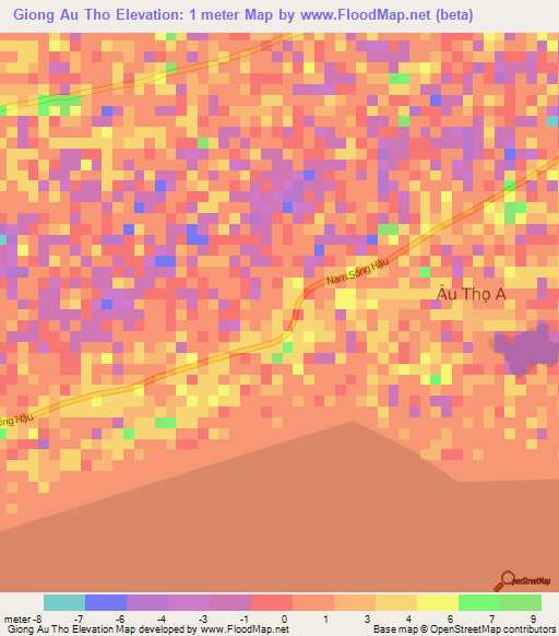 Giong Au Tho,Vietnam Elevation Map