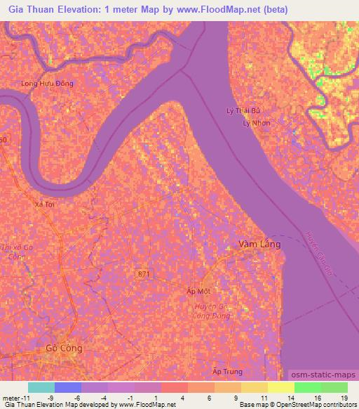 Gia Thuan,Vietnam Elevation Map