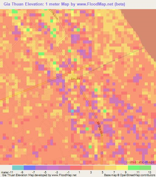 Gia Thuan,Vietnam Elevation Map