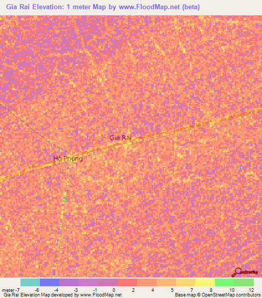 Gia Rai,Vietnam Elevation Map