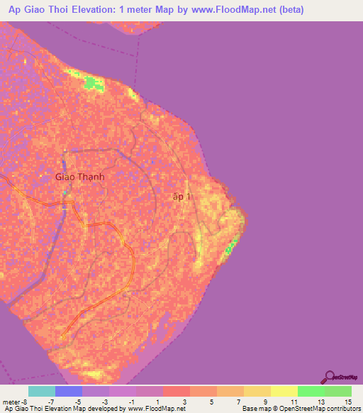 Ap Giao Thoi,Vietnam Elevation Map