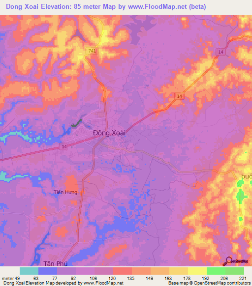 Dong Xoai,Vietnam Elevation Map