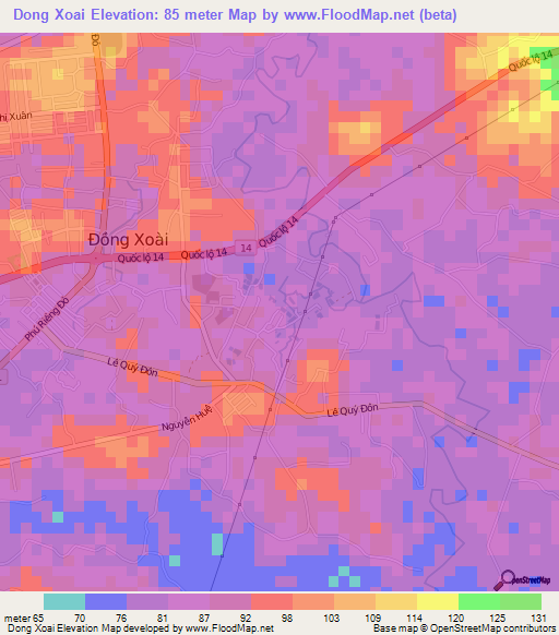 Dong Xoai,Vietnam Elevation Map