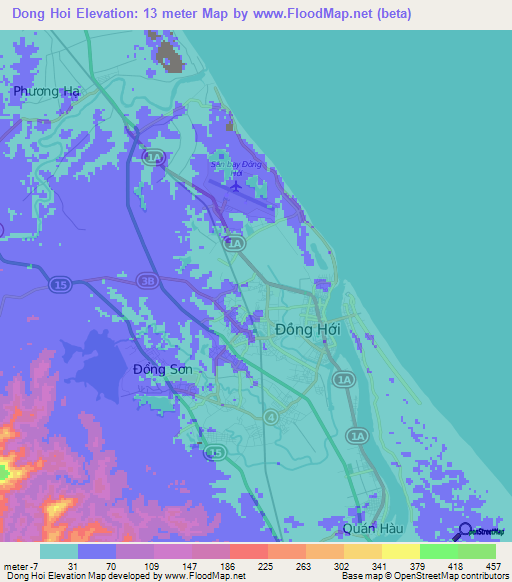 Dong Hoi,Vietnam Elevation Map