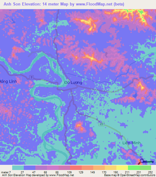 Anh Son,Vietnam Elevation Map