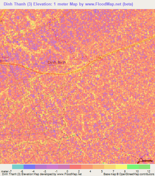 Dinh Thanh (3),Vietnam Elevation Map