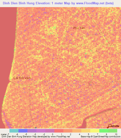 Dinh Dien Binh Hung,Vietnam Elevation Map