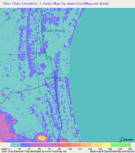 Dien Chau,Vietnam Elevation Map