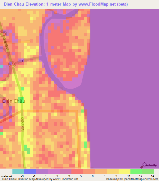 Dien Chau,Vietnam Elevation Map