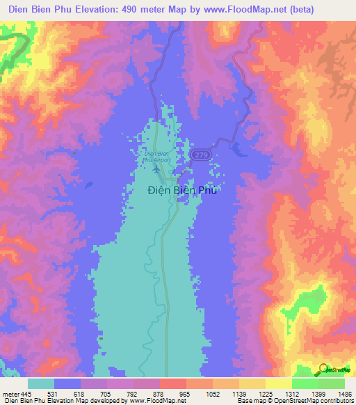 Dien Bien Phu,Vietnam Elevation Map