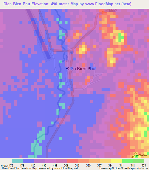 Dien Bien Phu,Vietnam Elevation Map