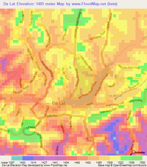 Da Lat,Vietnam Elevation Map