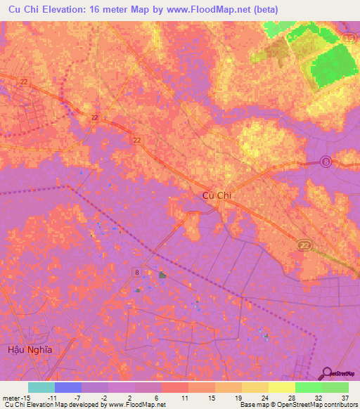 Cu Chi,Vietnam Elevation Map