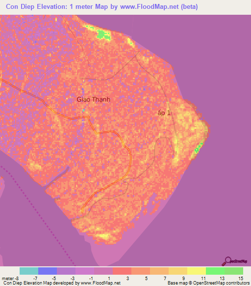 Con Diep,Vietnam Elevation Map