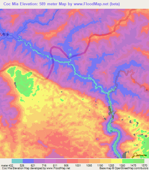 Coc Mia,Vietnam Elevation Map