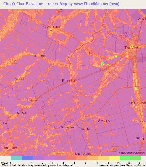 Cho O Chat,Vietnam Elevation Map