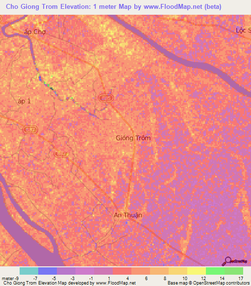 Cho Giong Trom,Vietnam Elevation Map