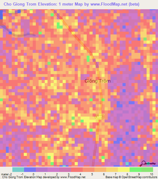 Cho Giong Trom,Vietnam Elevation Map