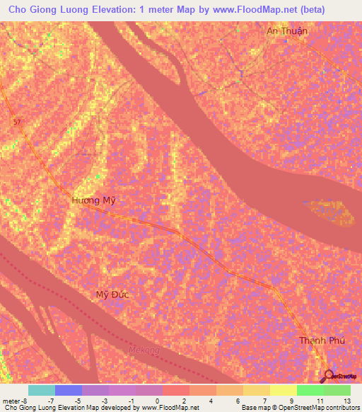 Cho Giong Luong,Vietnam Elevation Map