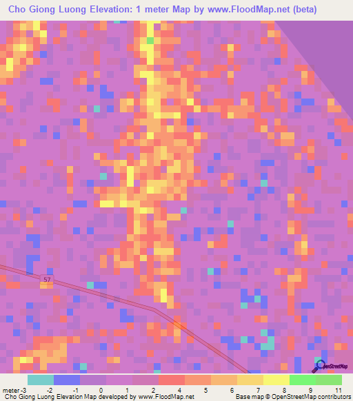 Cho Giong Luong,Vietnam Elevation Map